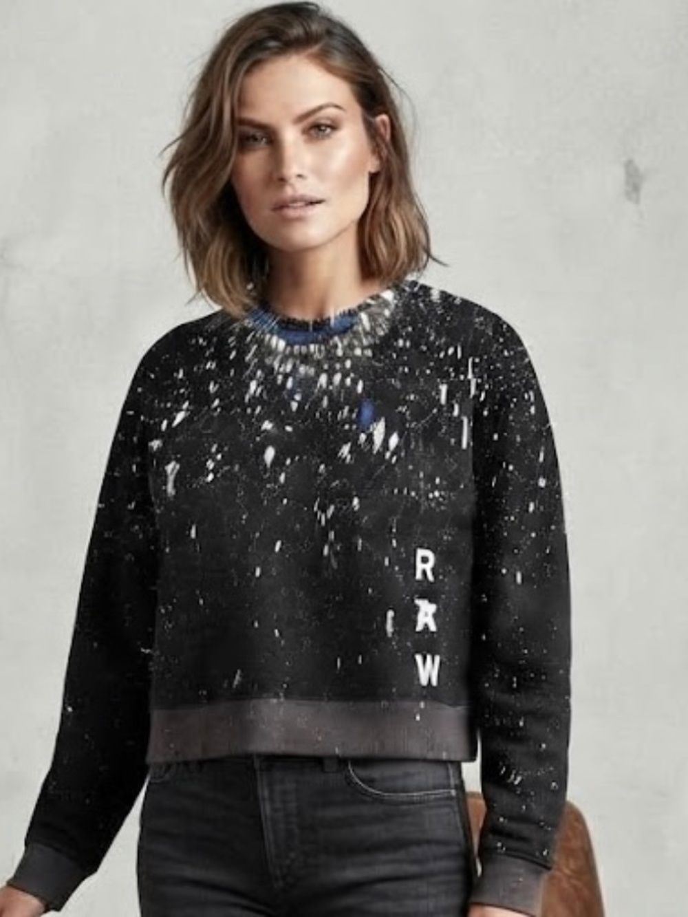G-Star RAW Paint Splatter Crewneck Sweatshirt Black White BoyFriend Fit Size L
